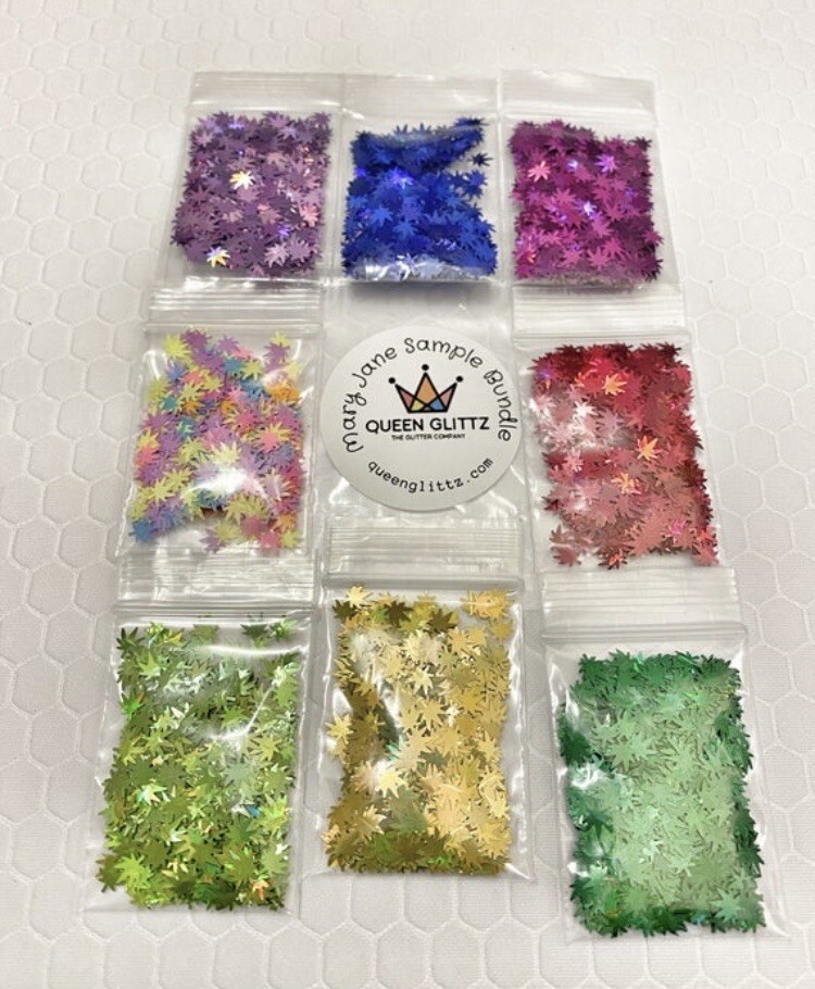 Weed Green Purple Plum Gold Cannabis Pot Leaf Glitter 8 Small zip lock bag