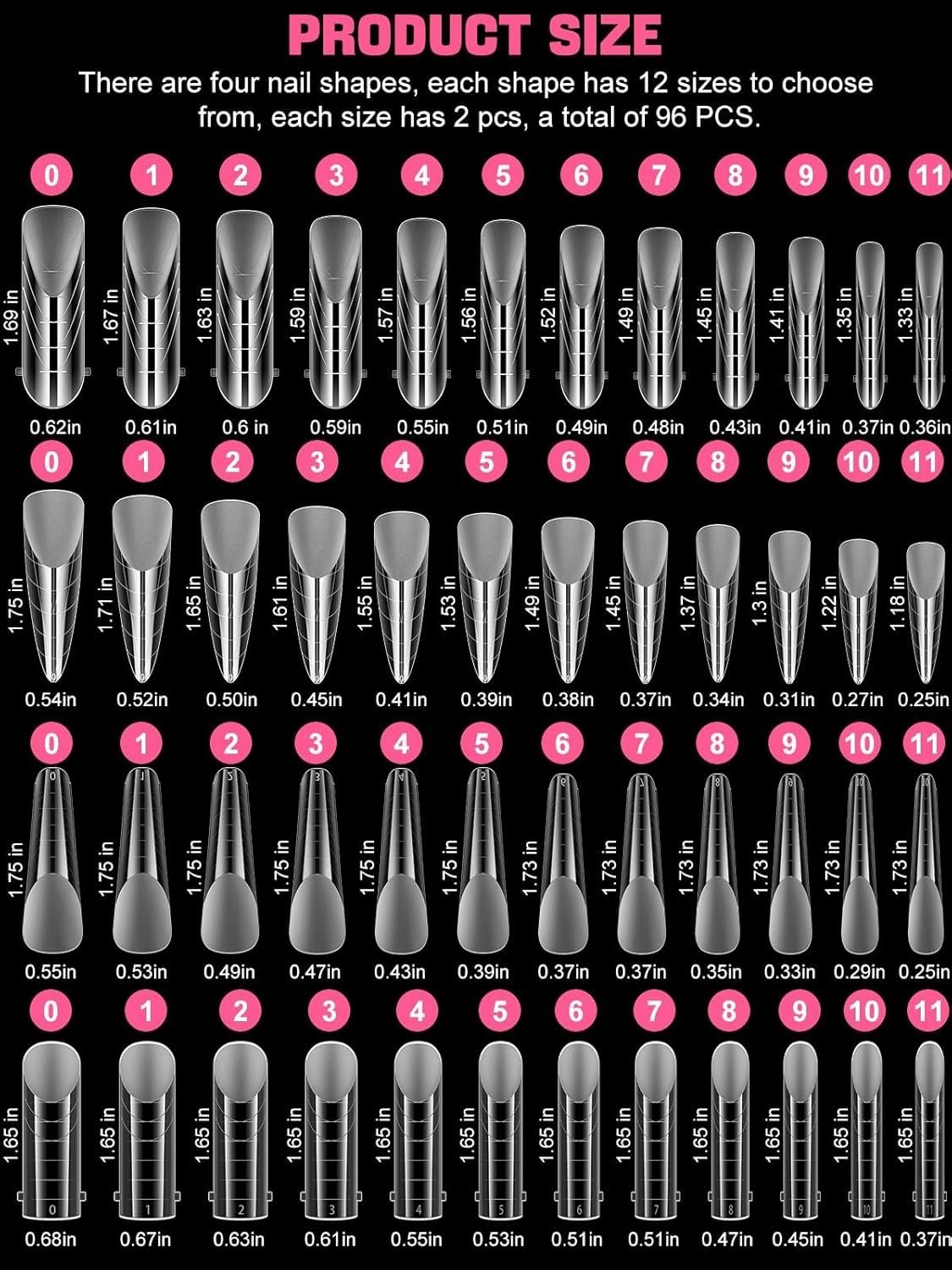 96PCS Clear Matte Dual Nail Forms Kit Full Cover Nail Mold Tips Acrylic Nail …