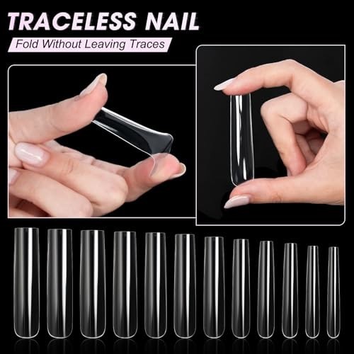 Extra Long Square Full Cover Nail Tips 240PCS XXXL Clear Full Cover Fake Nails