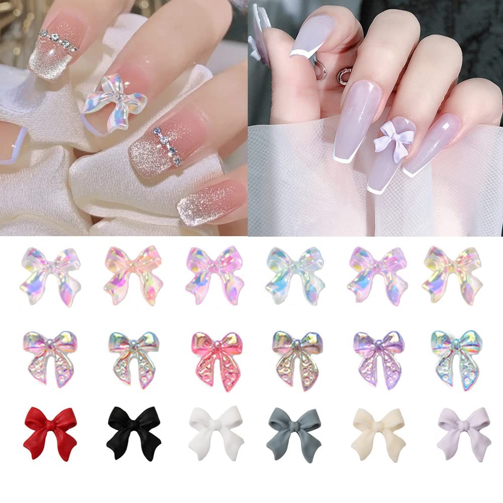 100 Pcs Acrylic Resin Charms 3D Nail Art Decorations Aurora Bow Nail Charms f…