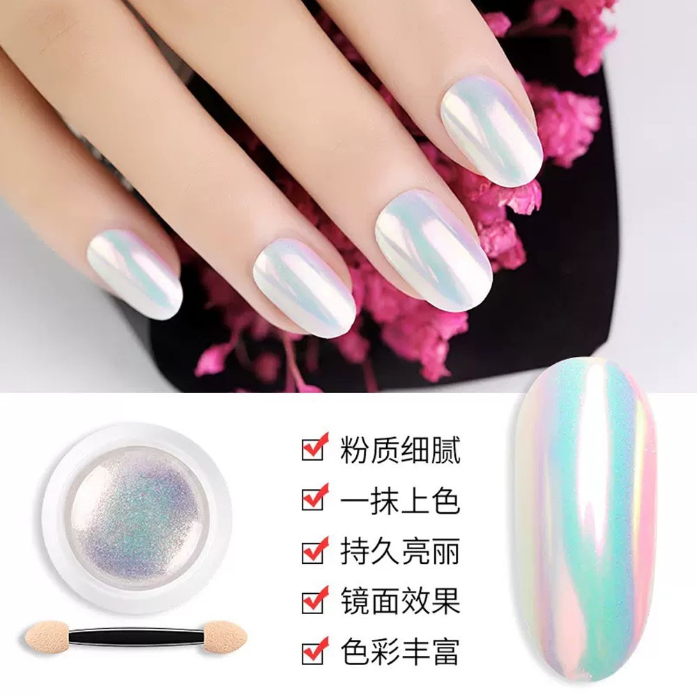 AURORA NAIL POWDER Mirror Effect CHROME Nail Art Mermaid Rainbow AB (Opal6) Uk
