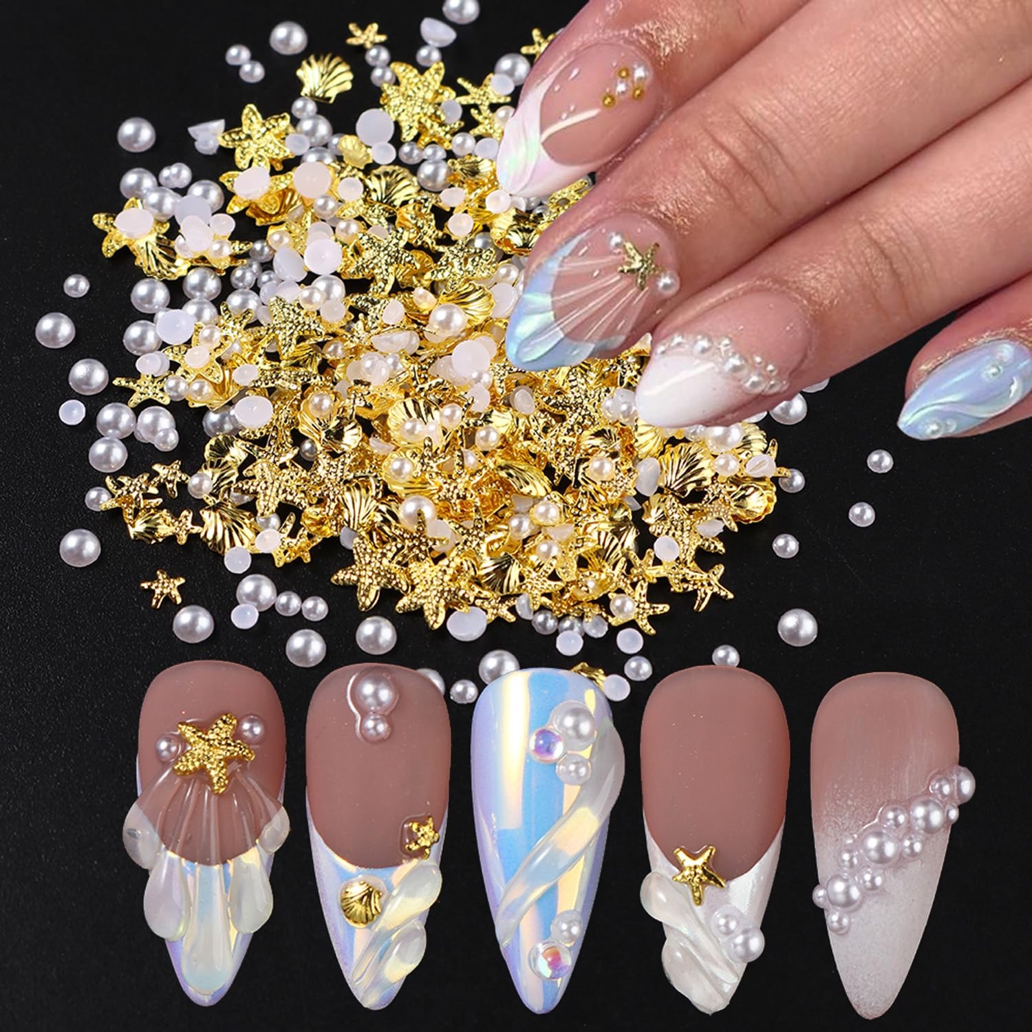 100Pcs Starfish Nail Charms and Gems Summer Ocean Style Nail Art Charms Alloy…