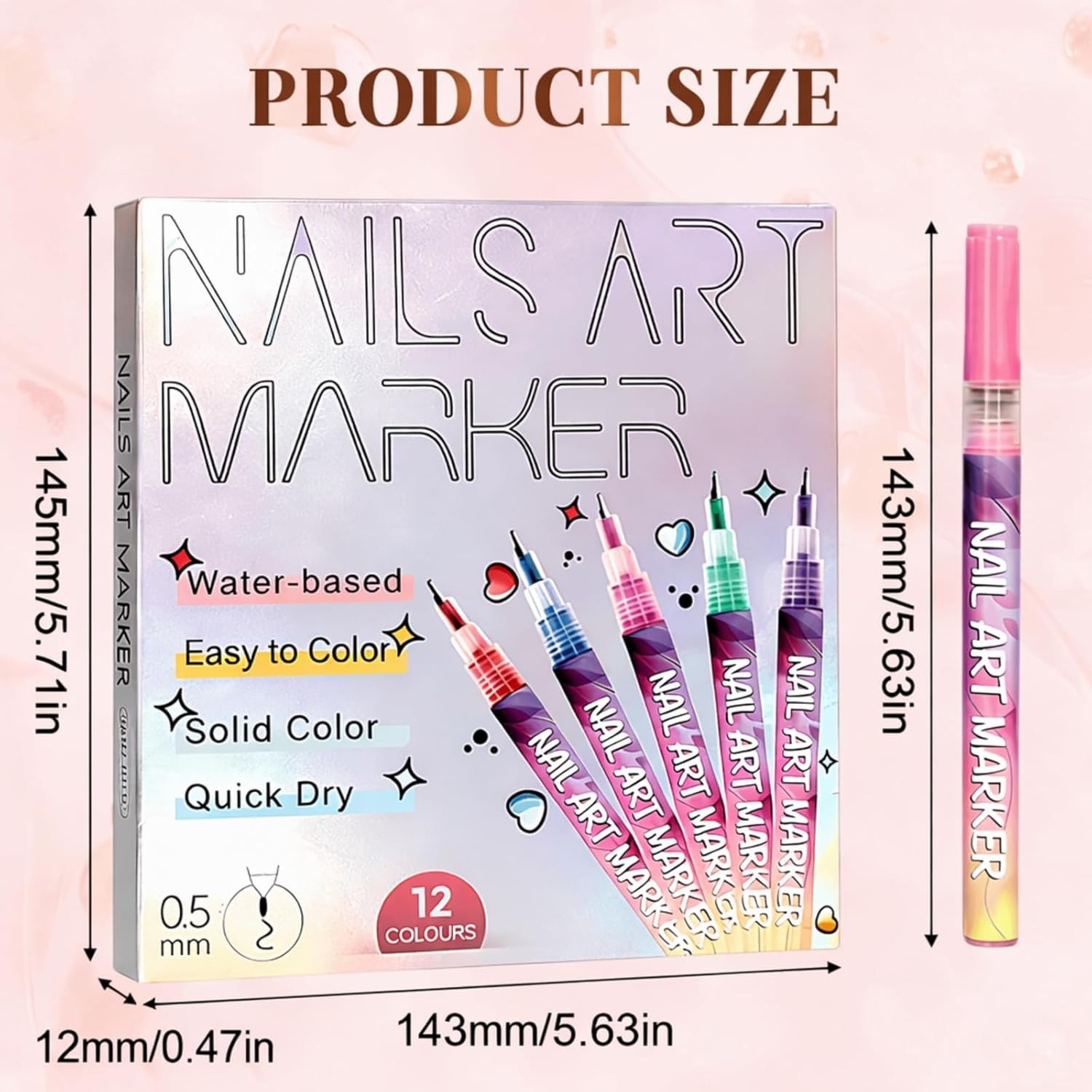 Nail Art Pen Set 12 Colors, 0.5mm Fine Tip, Quick Dry Waterproof Acrylic Paint