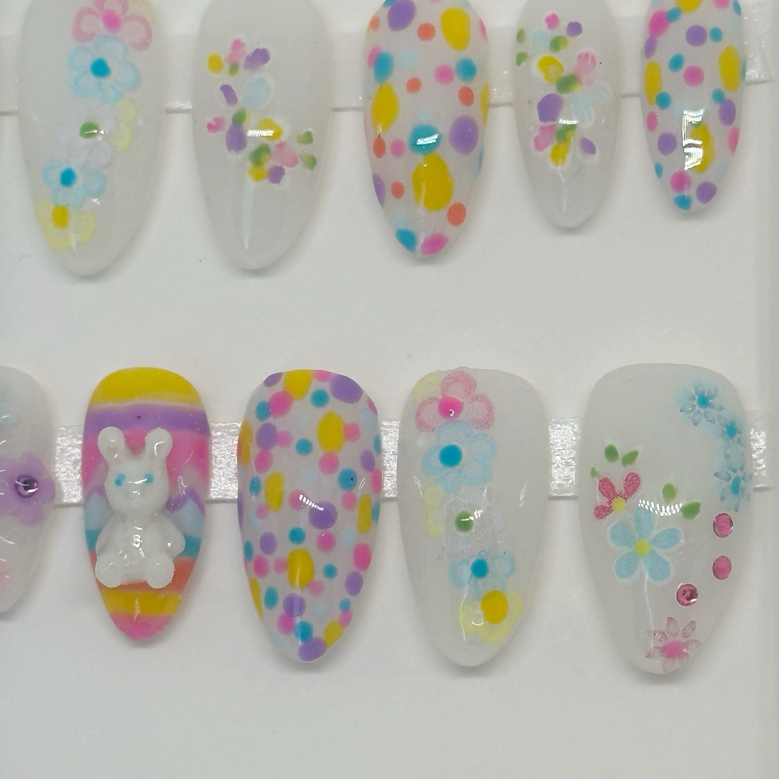 Handmade Press On Nails Medium Length 12pc Set Almond Shape EASTER Bunny