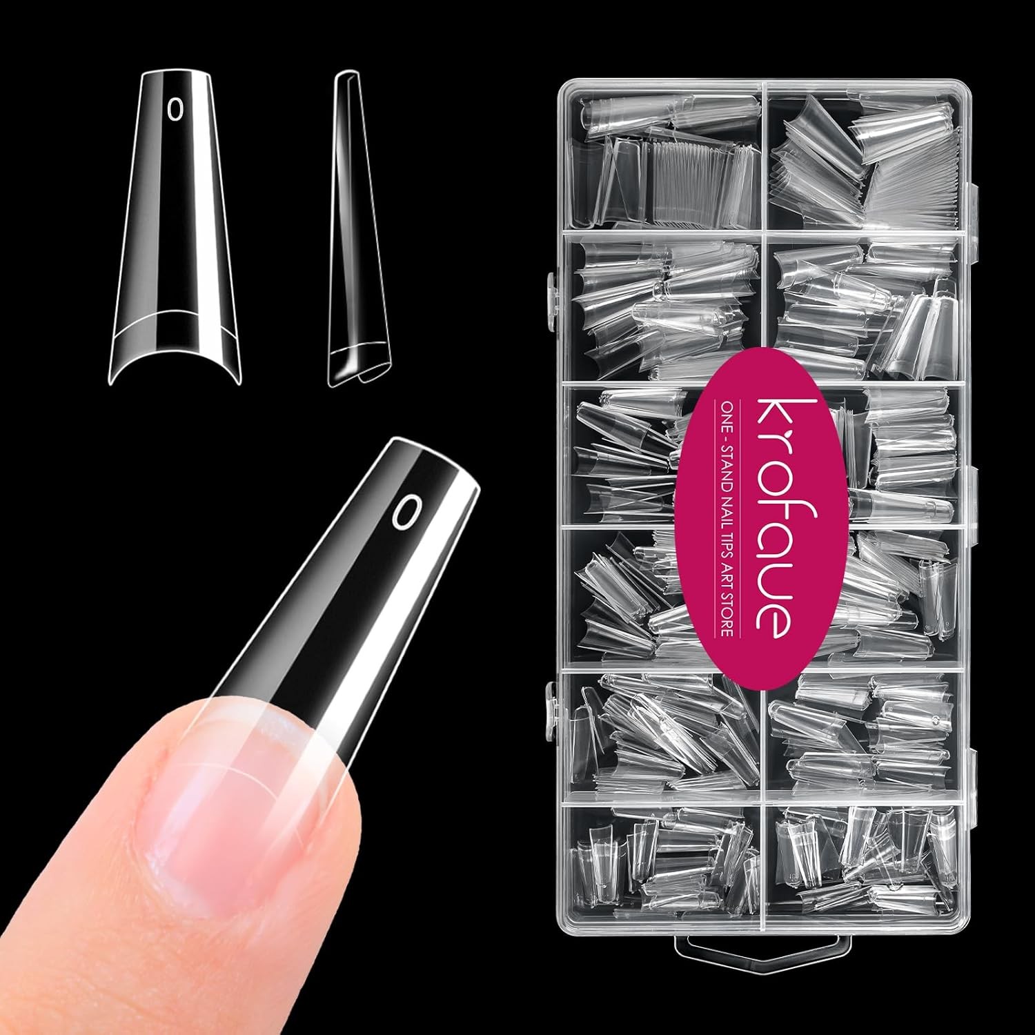 krofaue 600PCS Half Cover Coffin Nail Tips – Acrylic 12 Size Clear