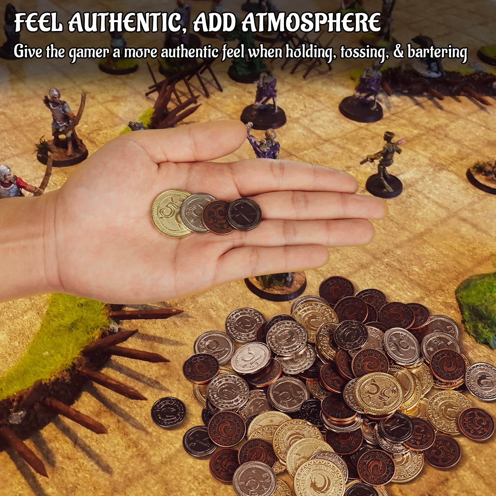 DND Metal Coins Set of 60 with Leather Pouch – Gaming Tokens, Pirate 30mm