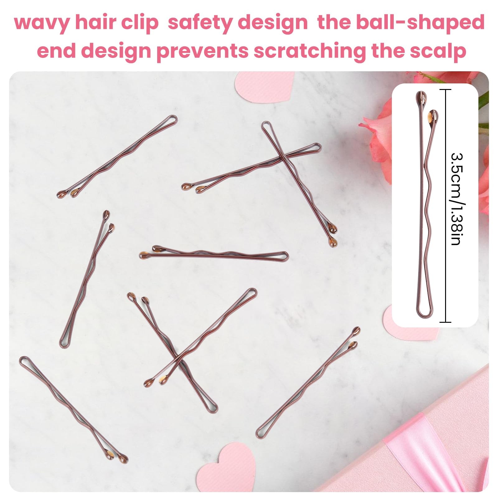 mini bobby pins,50 Count 1.38 inch Metal Hair 50 (Pack of 1), Brown-01