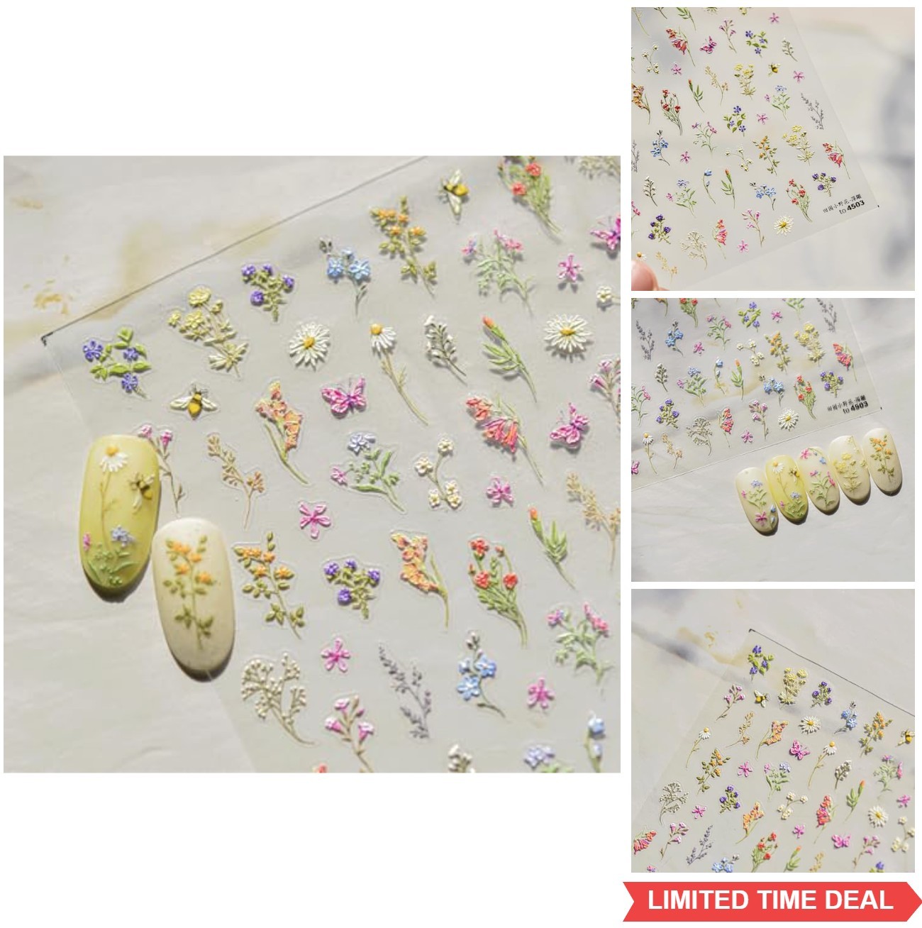 3D Embossed Flower Nail Art Stickers Self-Adhesive 5D Floral Nail Supplies