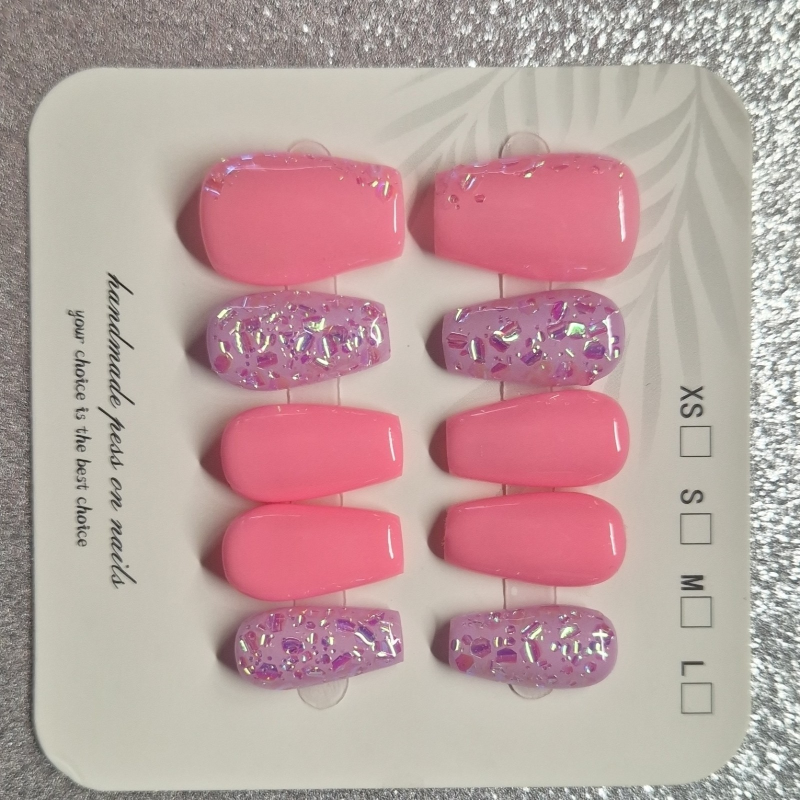 Pink Purple Glitter Coffin Press-On Nails Set Pre-Designed Full Cover