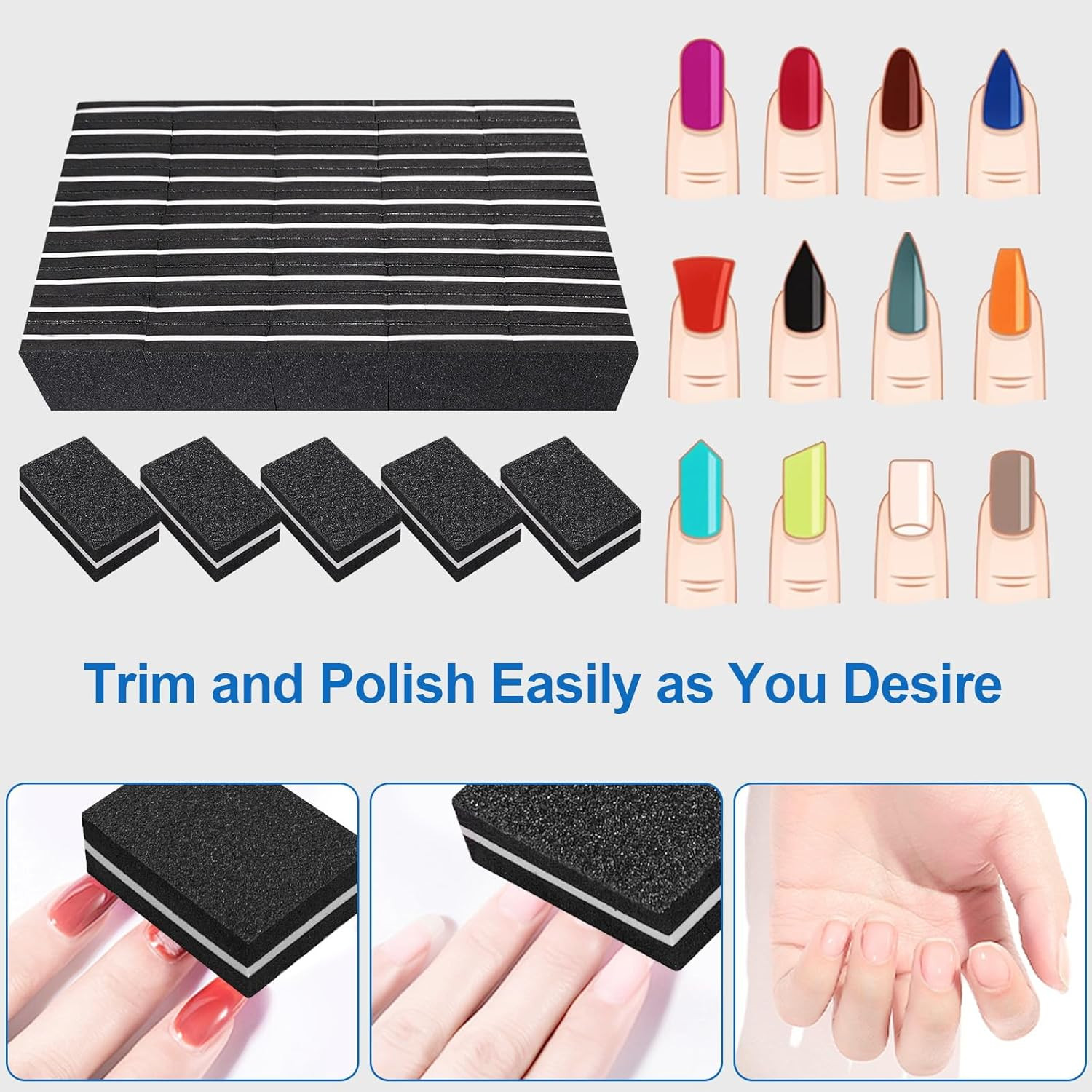 Nail Buffers (50 Pack), Mini Buffer Block Nail File for Acrylic Nails and Natura