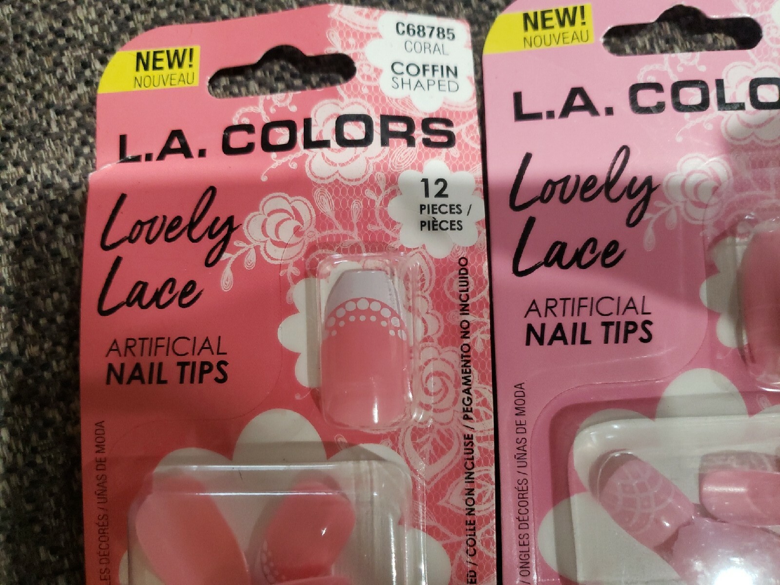 LA COLORS Enchanted artificial nails, lot of 3 Pairs of Lovely Lace 3 Pink Shade