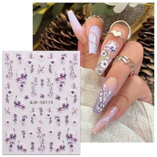 3D Embossed Flower Nail Art Stickers Decals Self-Adhesive 5D Spring Summer