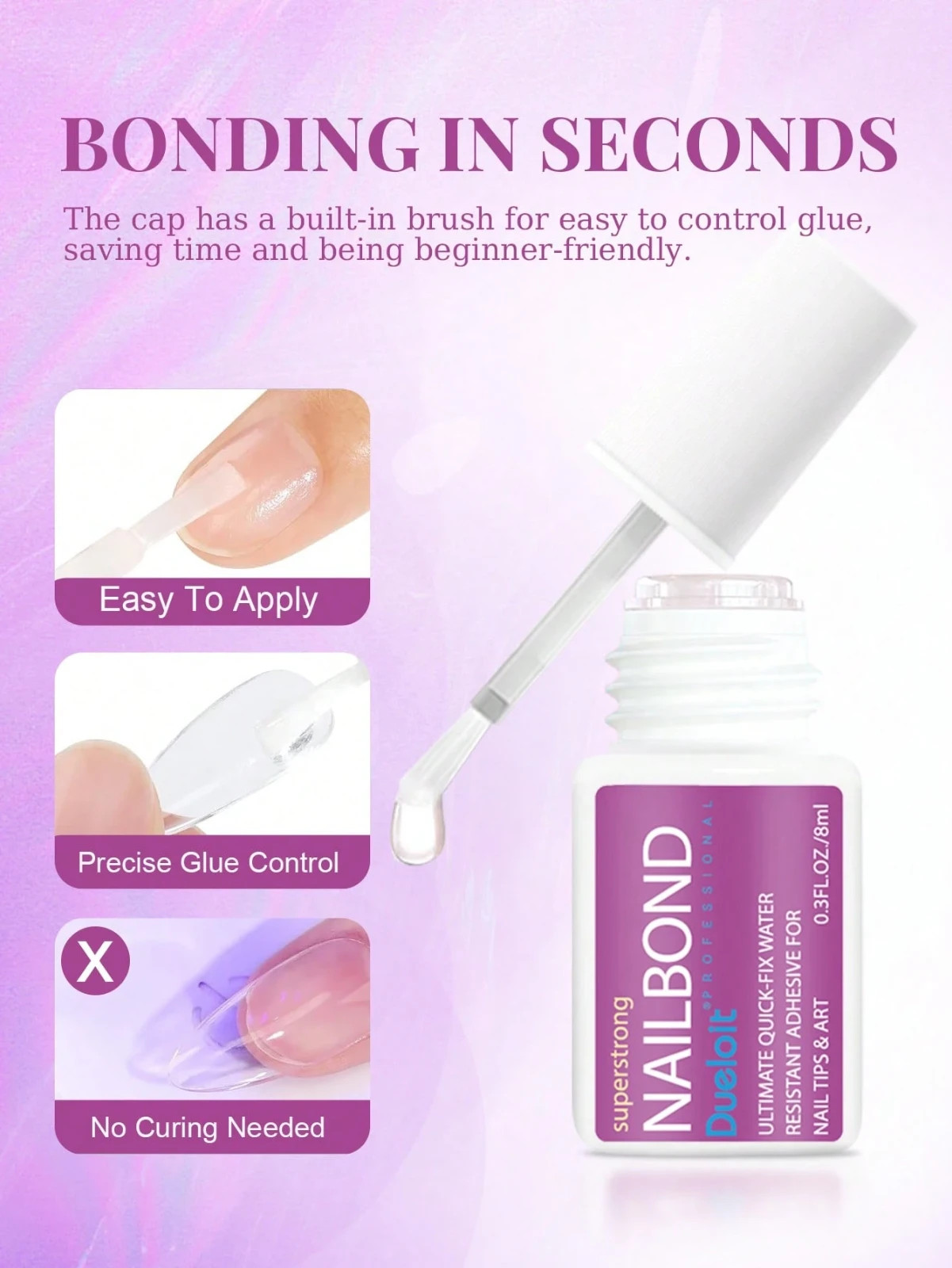 8ml Brush On Nail Glue Strong Adhesive for Acrylic Press On Nails Nail Tips