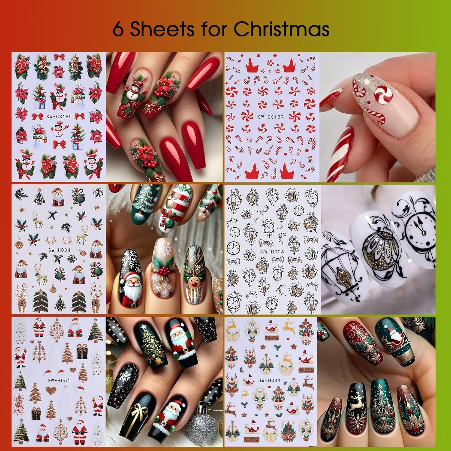 Holiday Nail Art Stickers Decals 30 Sheets 3D Seasonal Stickers for Nails with T