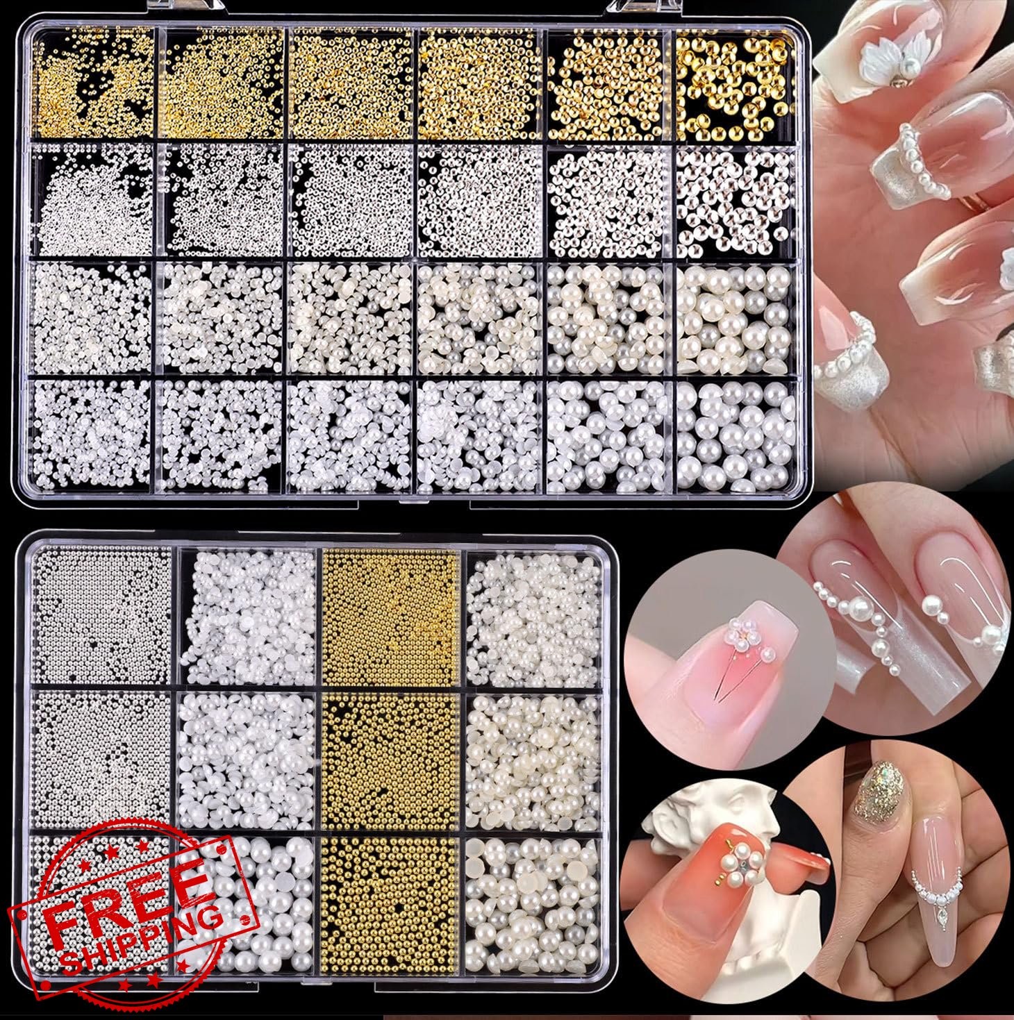 Silver Gold 3D Nail Pearls Gems Beads for Nail Art Crafts