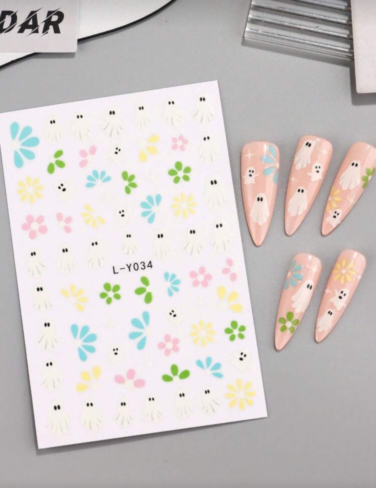 Glow in the Dark Ghost Nail Art Stickers Halloween Flower Design DIY Nails Y034