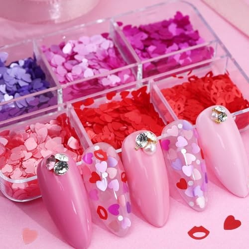 6 Grids Valentine’s Day Heart Glitter Multiple Colors Sequins for Nail heart3