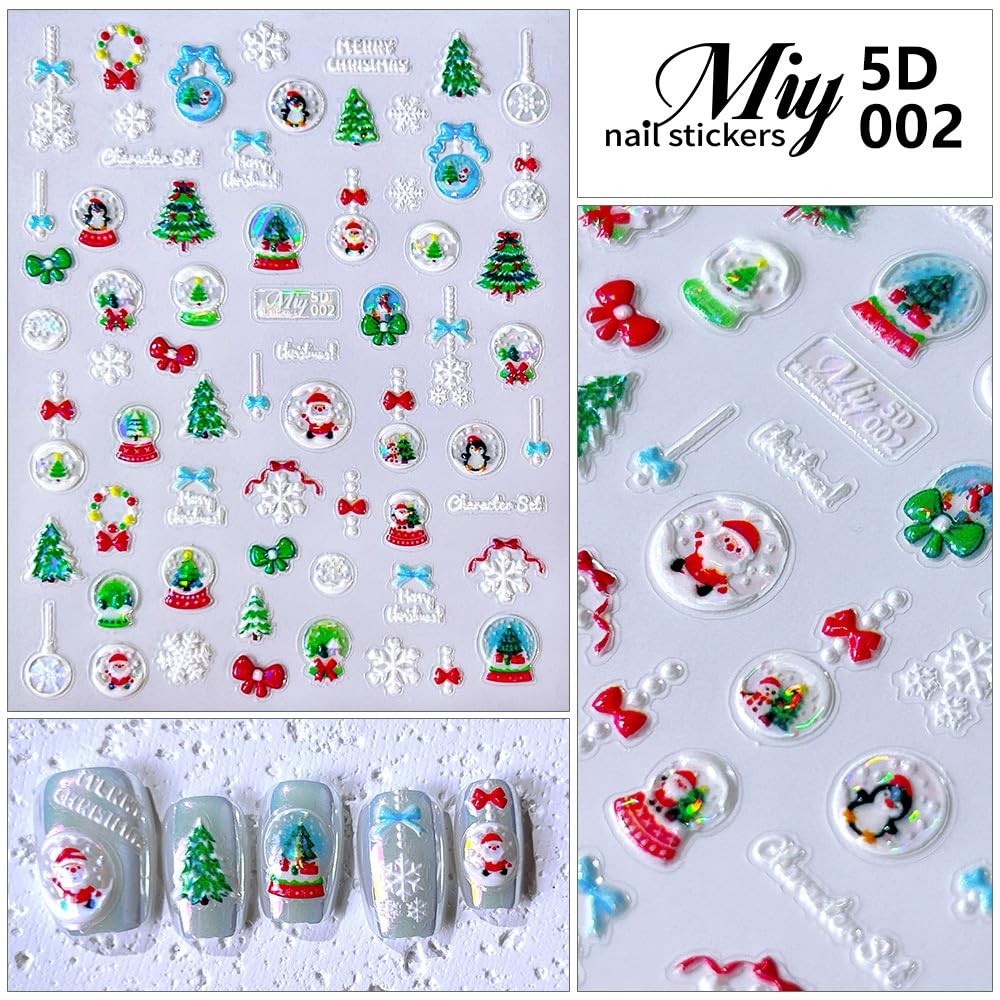 Christmas Nail Stickers 5D Embossed Christmas Tree Nails Decals 3D -Adhesive …