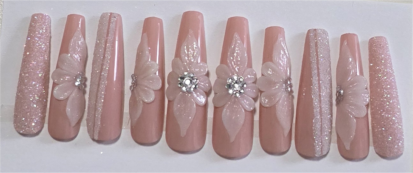 Wedding Flowers 10pcs Press On Nails Full Cover + Kit
