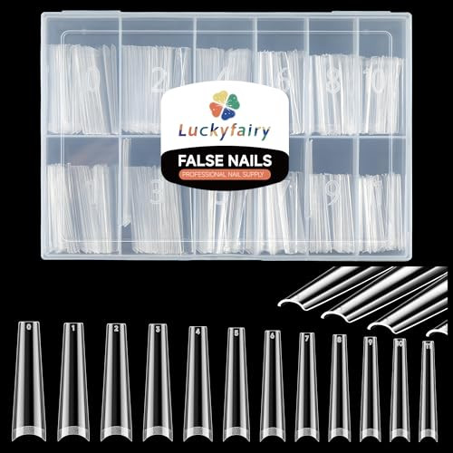 XXL Long Half Cover Coffin Nails Tips, 240 Pcs Clear Gel x XXL Half Coffin
