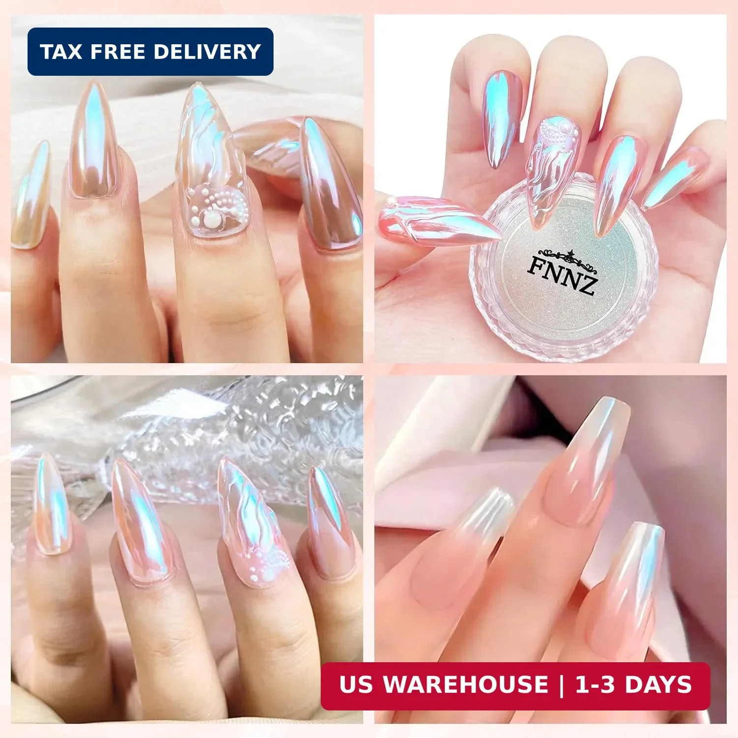 FNNZ Unicorn Chrome Nail Powder, Aurora Unichrome Mermaid Aurora Nail Powder Pig