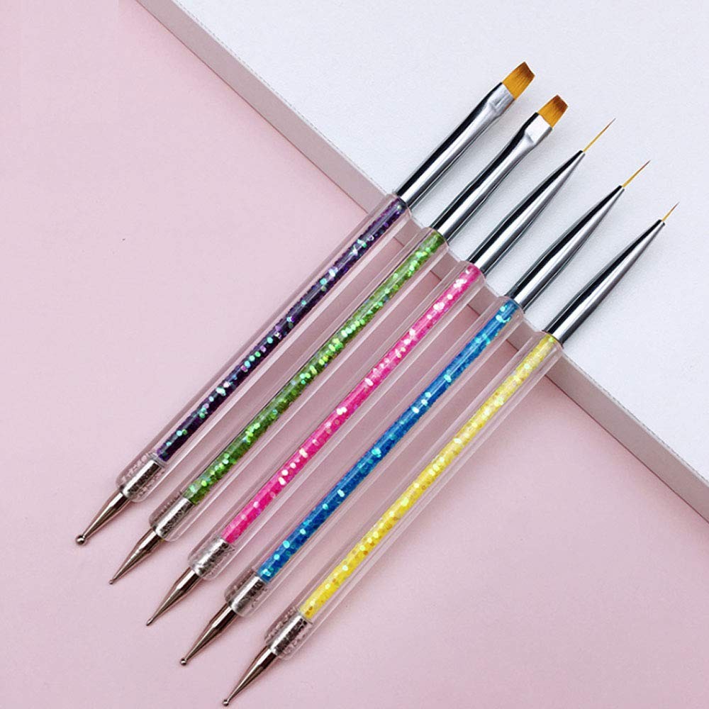 iFwevs Nail Art Brushes,5pcs Double Ended Brush & Dotting Tool Kit,Including Nai
