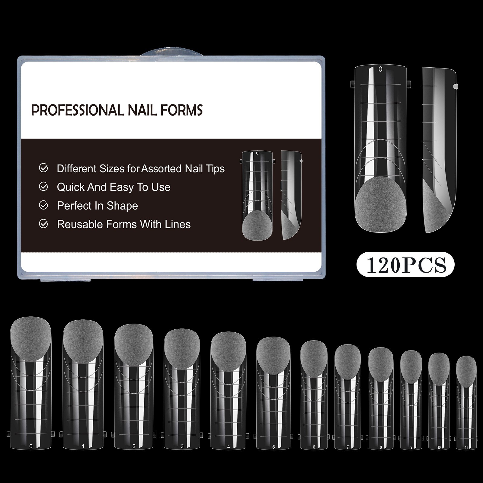 120pcs Coffin Extra long Nail Forms Nail Quick Building Gel Mold Tips Extension
