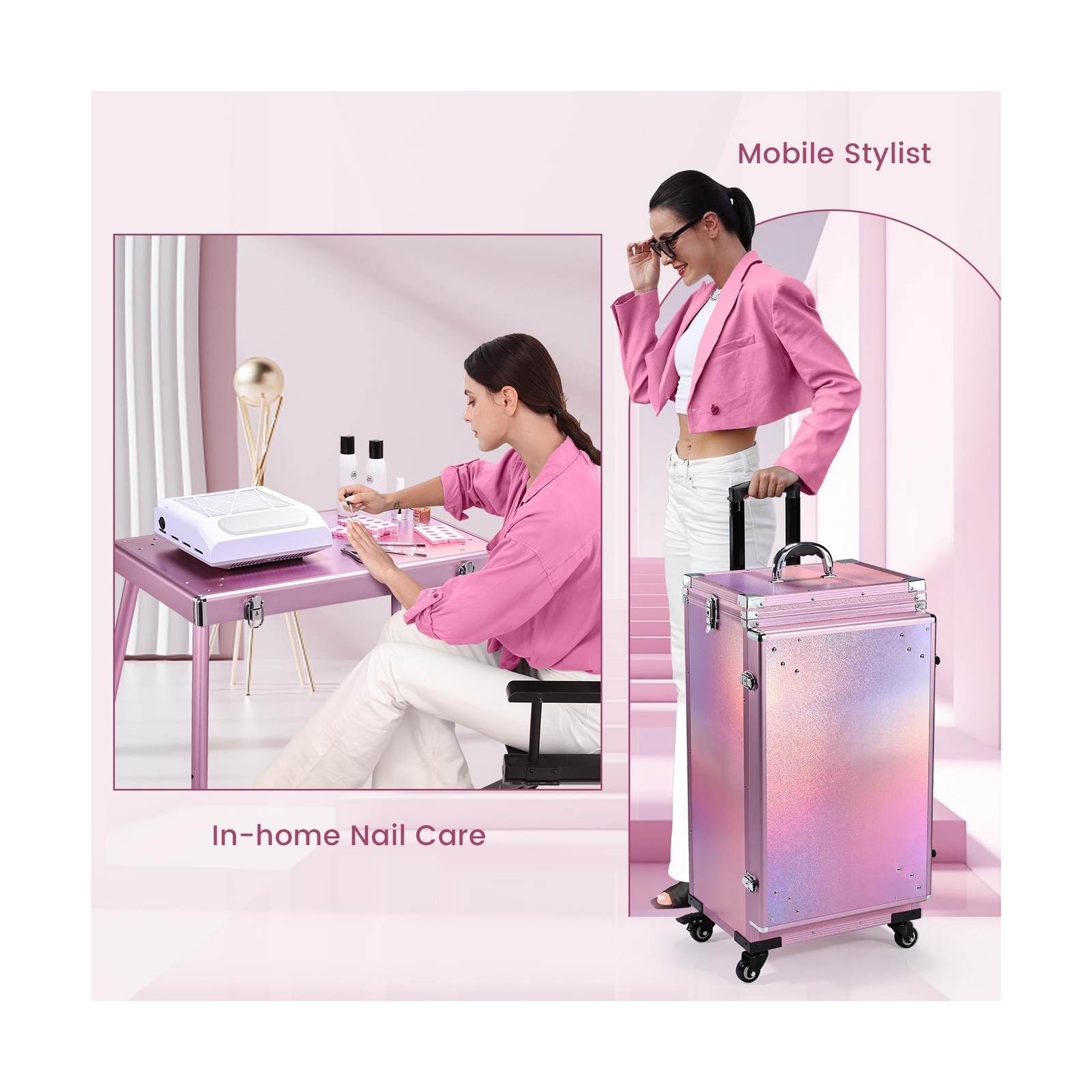 Joligrace Rolling Manicure Table 5 Drawers Foldable Nail Desk Cosmetology Cas…