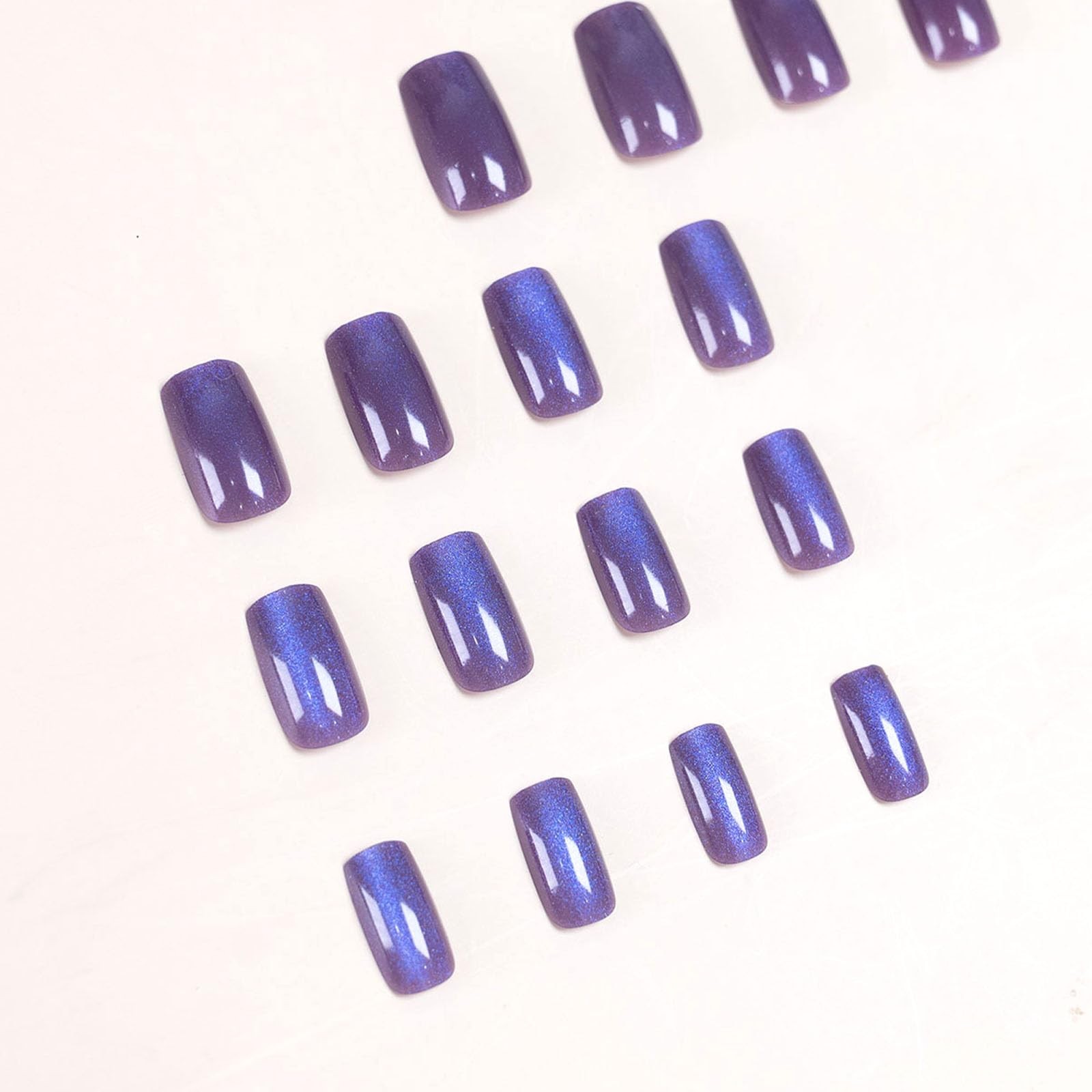Dark Purple Press on Nails Mediumt Square Fake Nails Cat Dark Purple Cat Eye