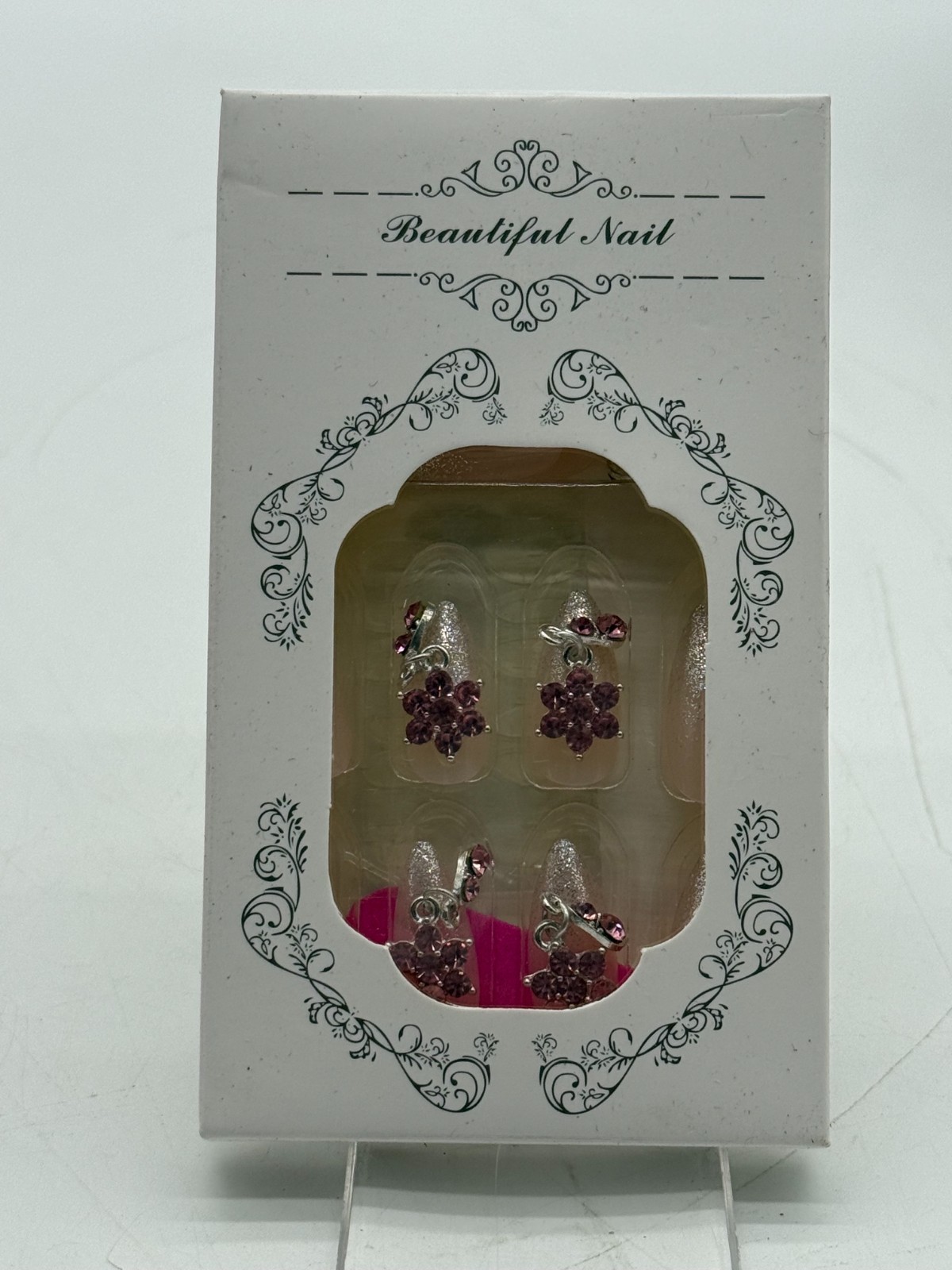 Beautiful Nail Press-On Manicure Set with Decorative Dangle Charms 12/24 Count