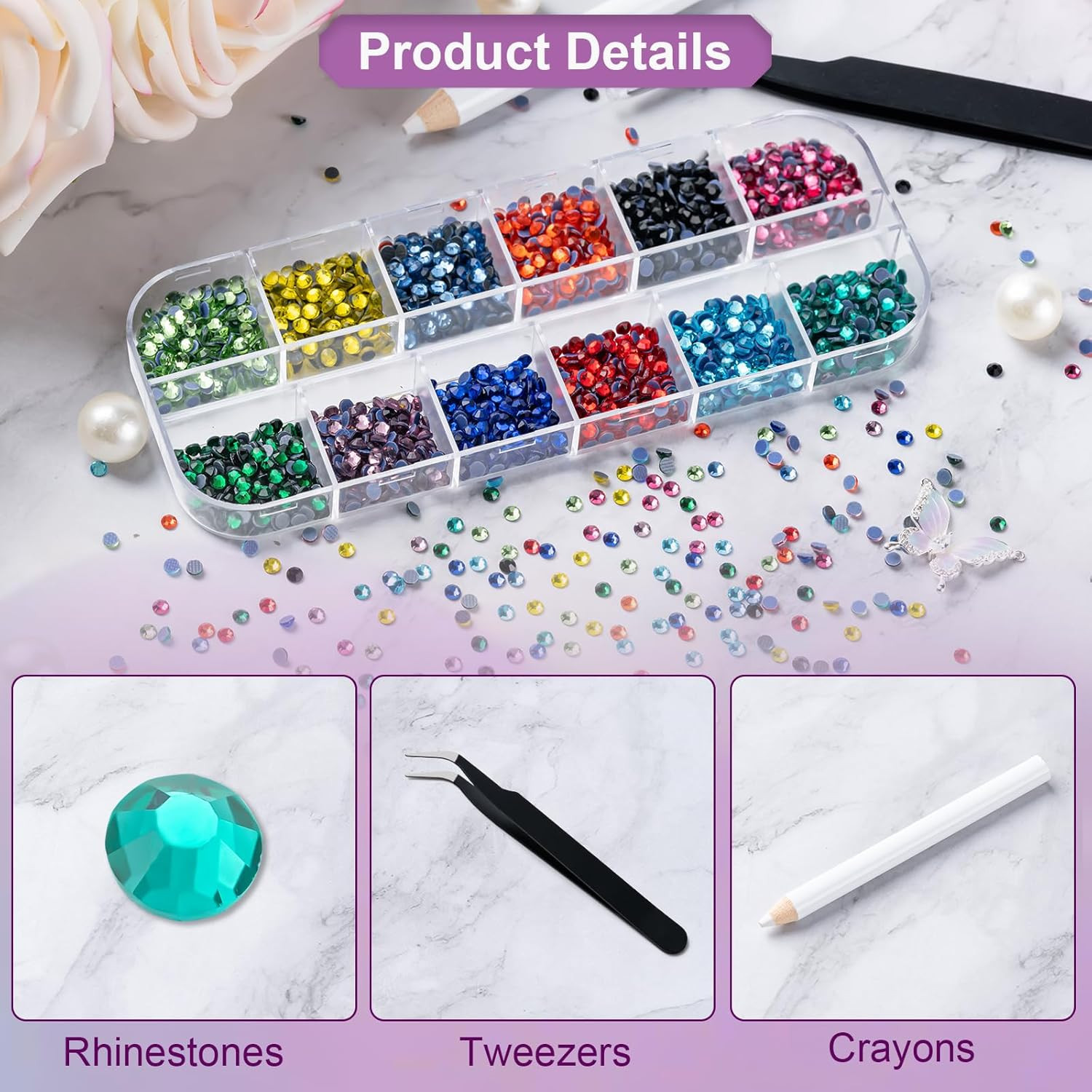 2520Pcs Rhinestones, 12 Size Multi Colorful Bedazzling Kit for Crafting Nail Art