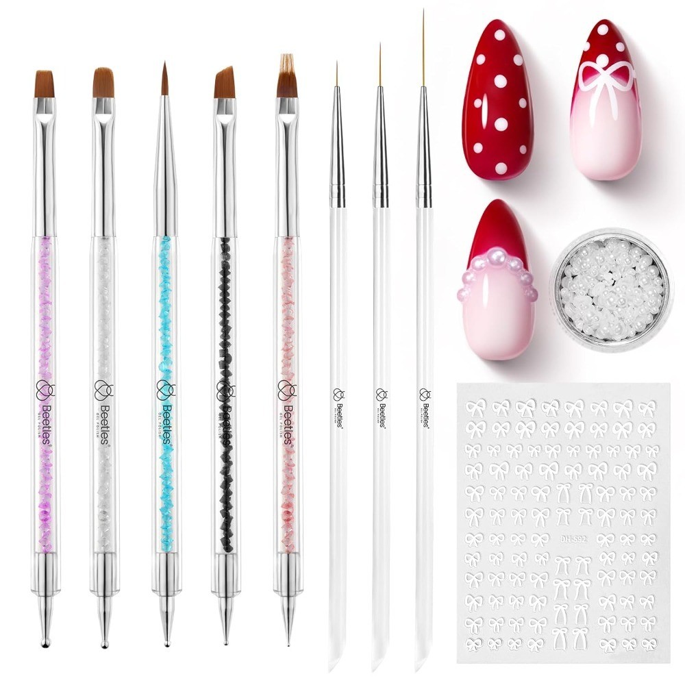 Beetles Nail Art Brushes 8pcs – Crystal Nail Art Tools 5pcs Double-headed Nails
