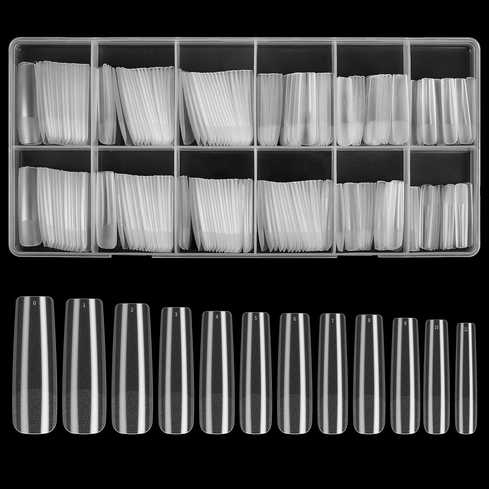 240pcs Square Clear Extra Long No C Curve XXL Tapered Full Cover Matte Press-On