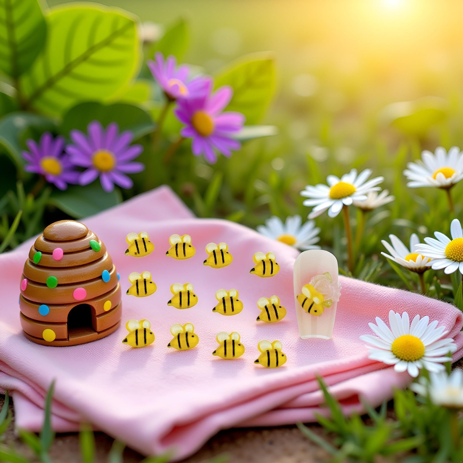 50Pcs Yellow Bee Nail Charms – 3D Resin Nail Decorations Cute Nail Charms for…