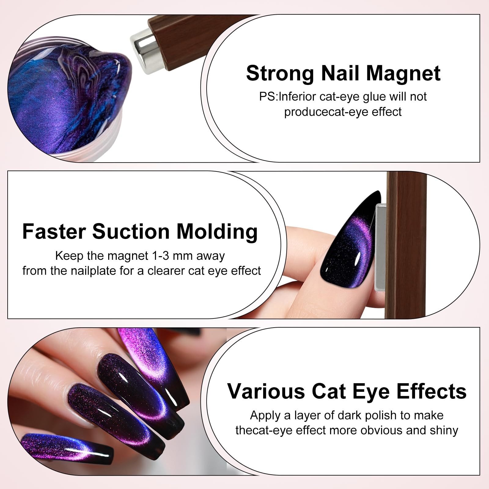 3 In 1 Nail Magnet, Multifunctional Cat Eye Gel Polish Magnet with…