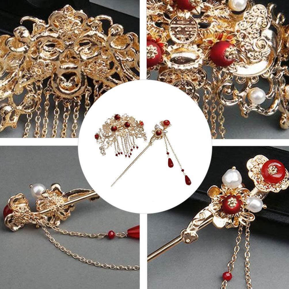 Hair Sticks For Women Chinese Accessories Vintage Tassel Red