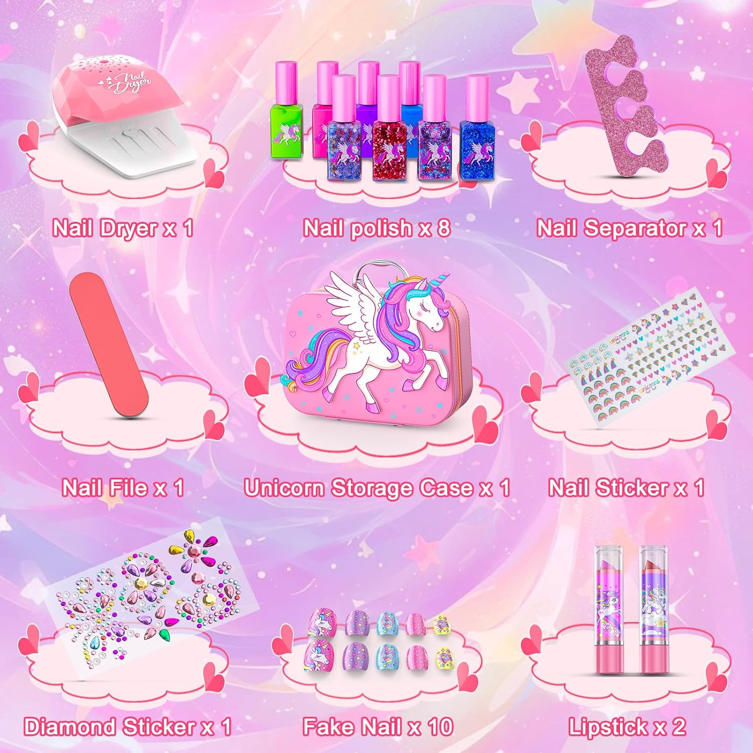 Kids Nail Polish Set for Girls Toys, Washable Quick-Dry Toddler Nail Art Kit wit