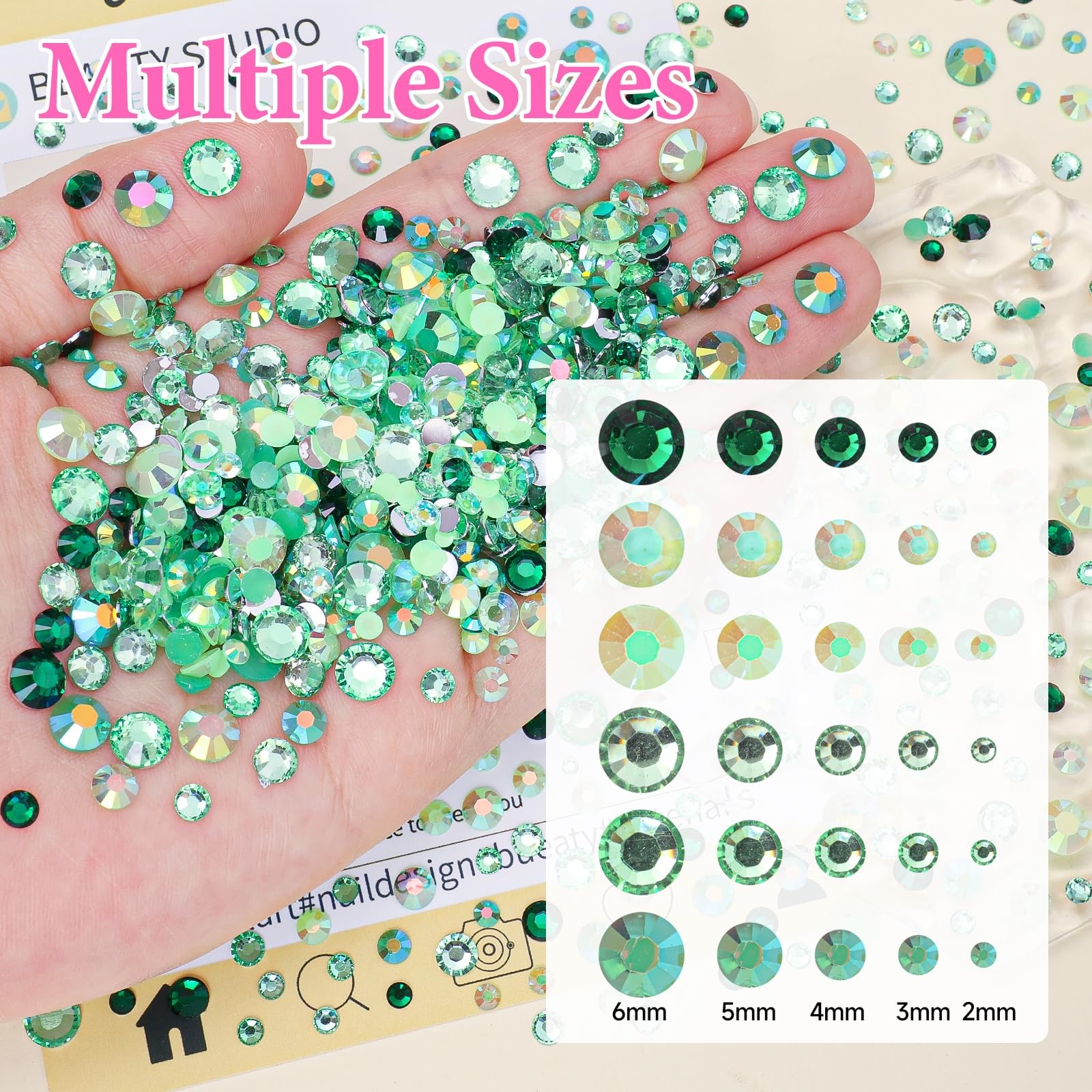 15000 Pcs Green Resin Rhinestones for Crafting, Flatback 2-6 mm Gems Jelly Rh…