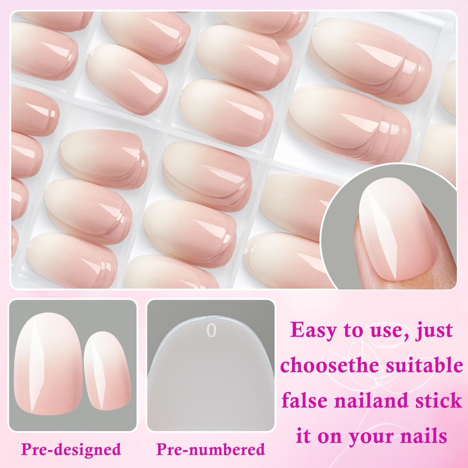 168pc Ombre Press on Nails Short Oval Fake Nails with Tabs, Round Almond Nail…