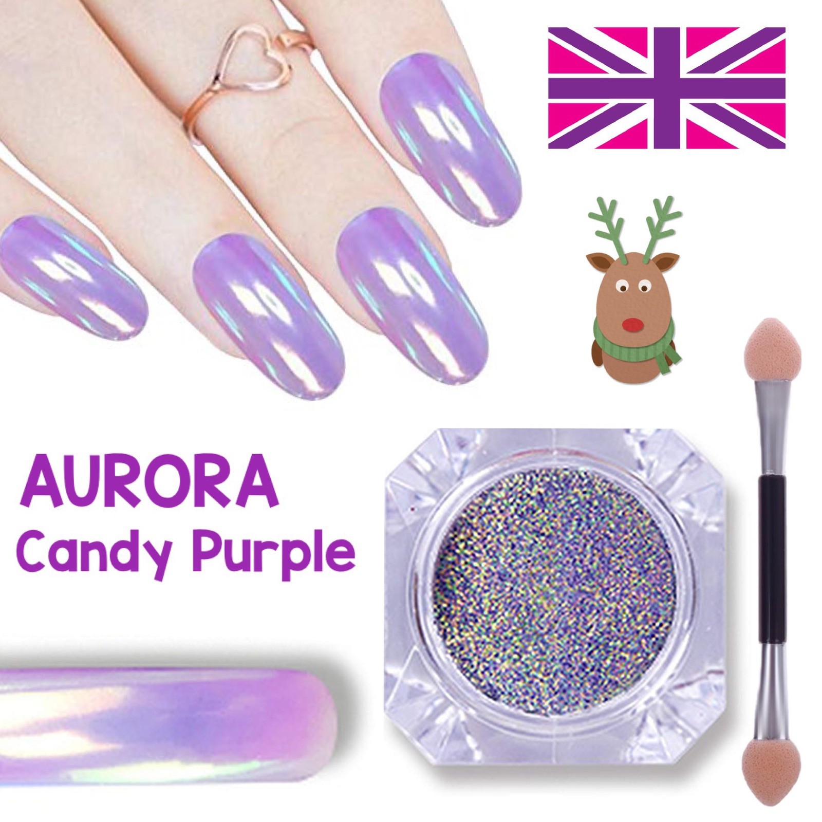 Aurora Candy Purple Chrome Nail Powder – Unicorn Pastel AB Mirror Rainbow Effect