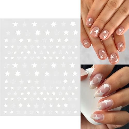 12 Sheets White Blue Red Star Nail Art Stickers 3D Self Blue White Red Star