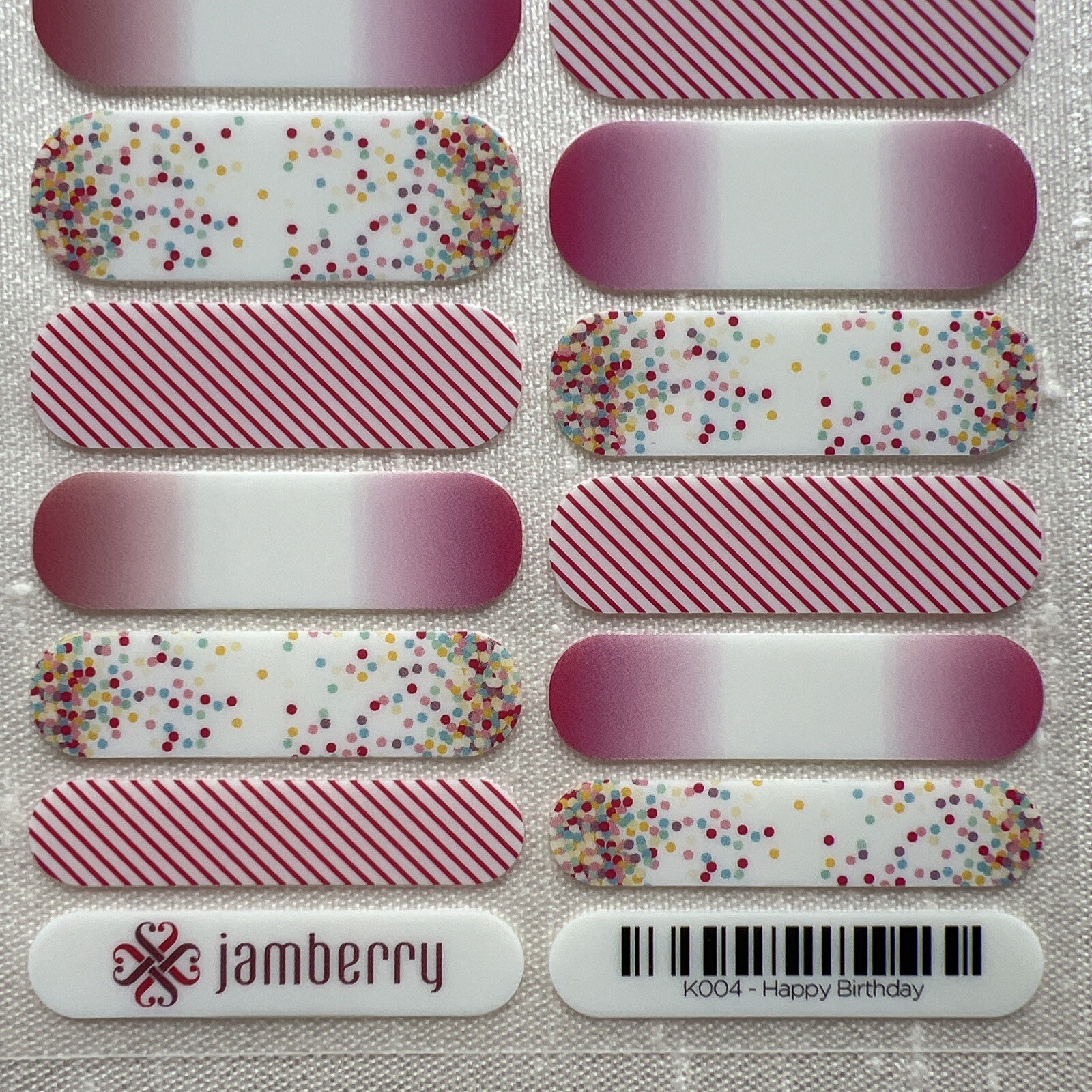 Jamberry Nail Wraps Full Sheet – Happy Birthday K004, Stripes, Dots & Ombré Nail