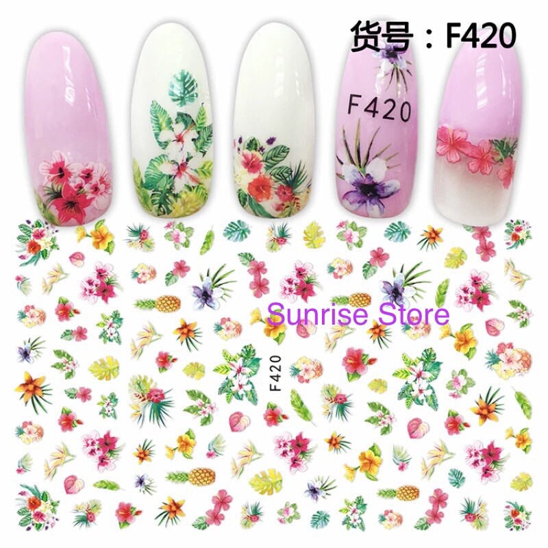 3D Nail Art Sticker 420 Summer Palm Tree Topical Leaf Decals Manicure Peel&Stick