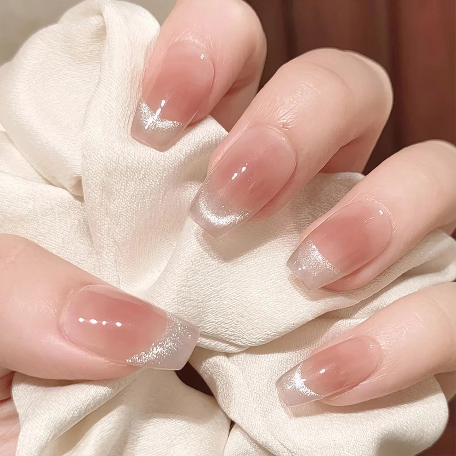 24pcs Pink Cat Eye Glitter Press On Nails With Jelly Glue