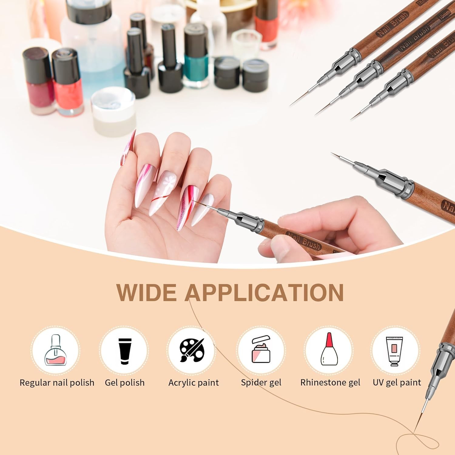 Nail art brushes, 5Pcs Nail Art Liner Brushes, Painting Art Design Brush Set …
