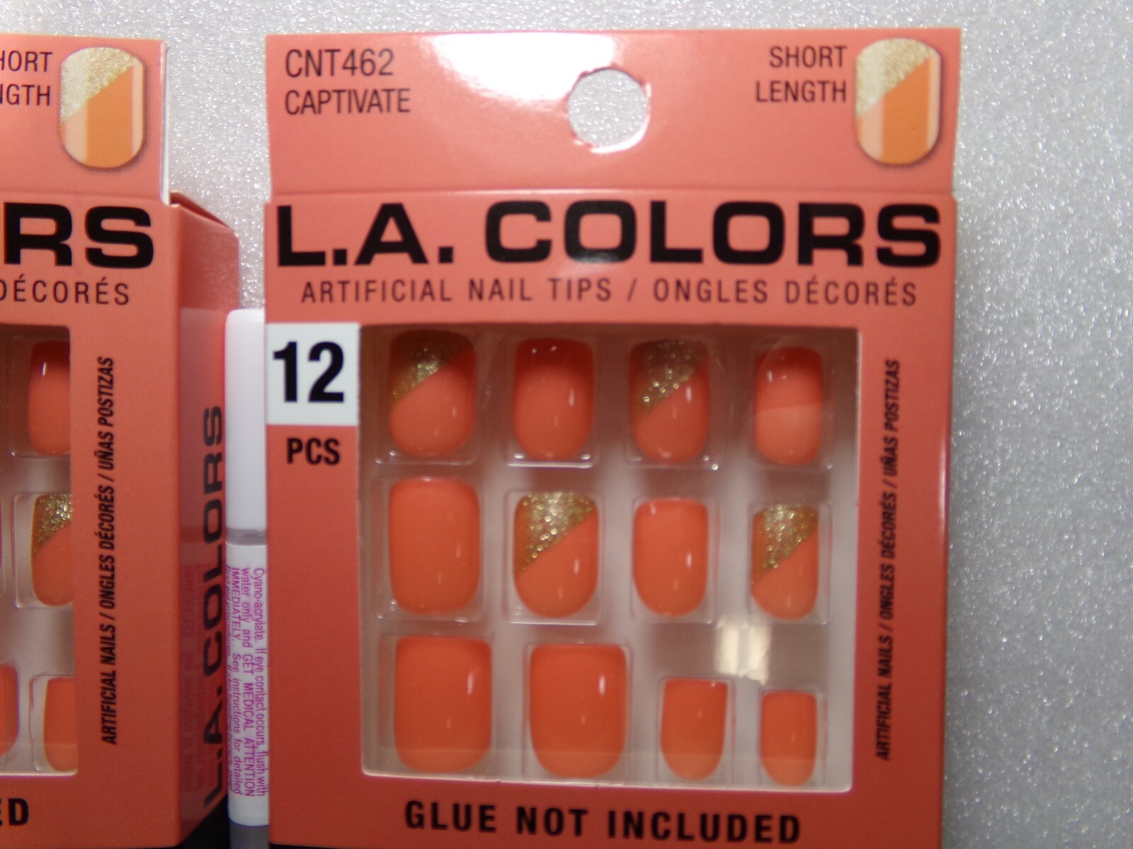 LA Colors Nails On! Shiny Captivate Peachy Orange GLUE-On Short Length with Glue