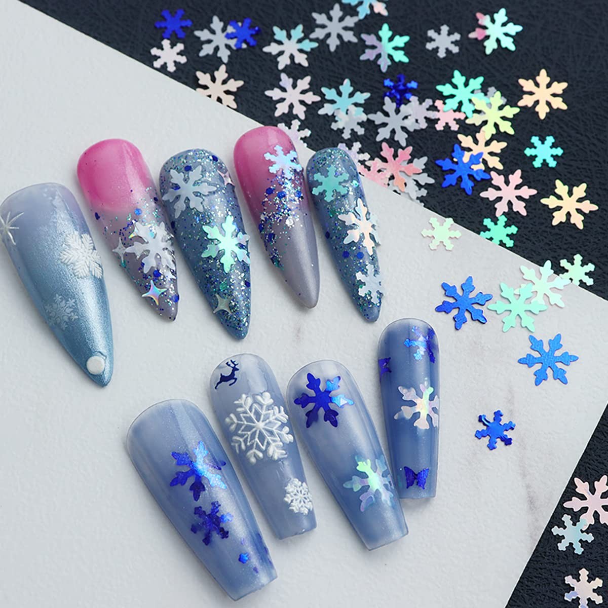 3D Snowflakes Nail Art Sequins Blue Snowflake,Pink Snowflakes,White Snowflake…
