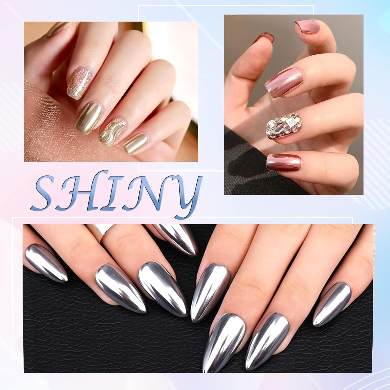 Chrome Nail Powder Mirror Effect Metallic Dust Holographic Glitter Glazed Manicu