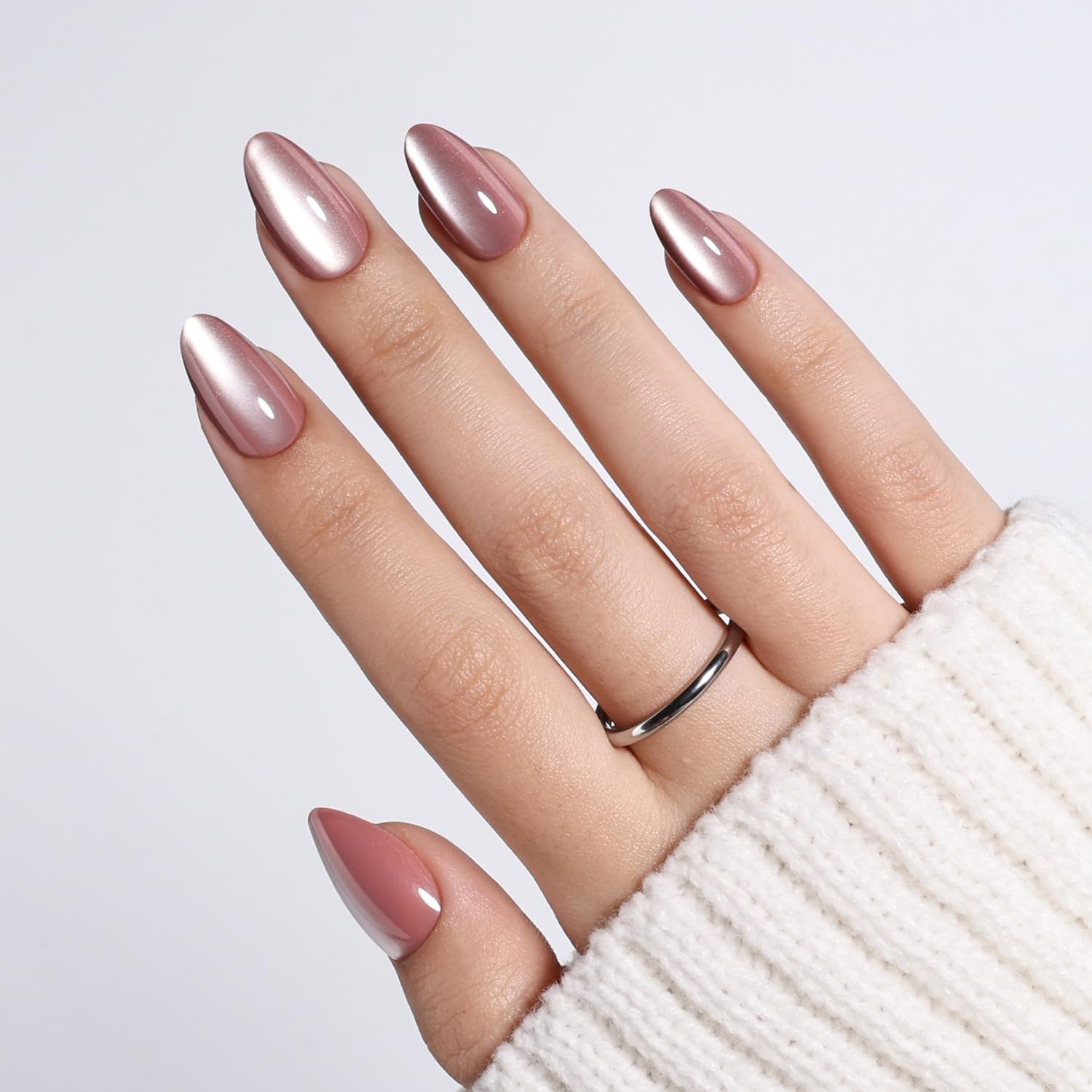 Cat Eye Press on Nails – Mauve Short Almond Fake Nails, Cateye Press on Nails Re
