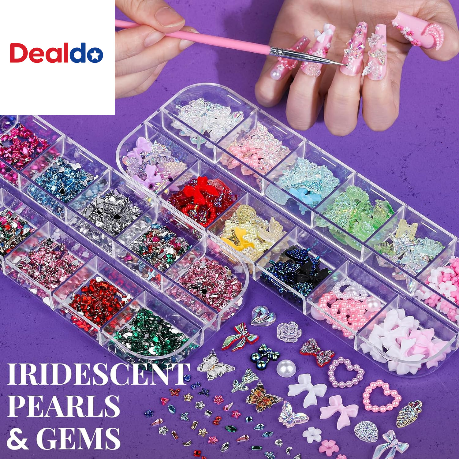 Nail Charms and Nail Brushes, Nail Accessories Kit with 15 Pcs Nail Art Brushes,
